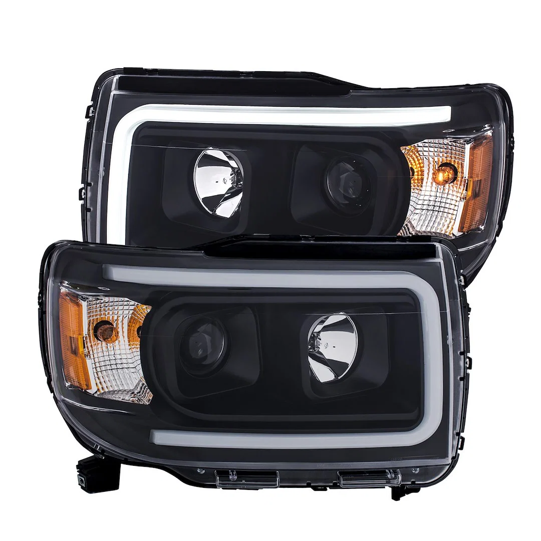 111381 – ANZO Headlight Assembly, Halogen Bulb Projector Beam/ Plank Style LED Halo H1 High Beam And H11 Low Beam Hal...